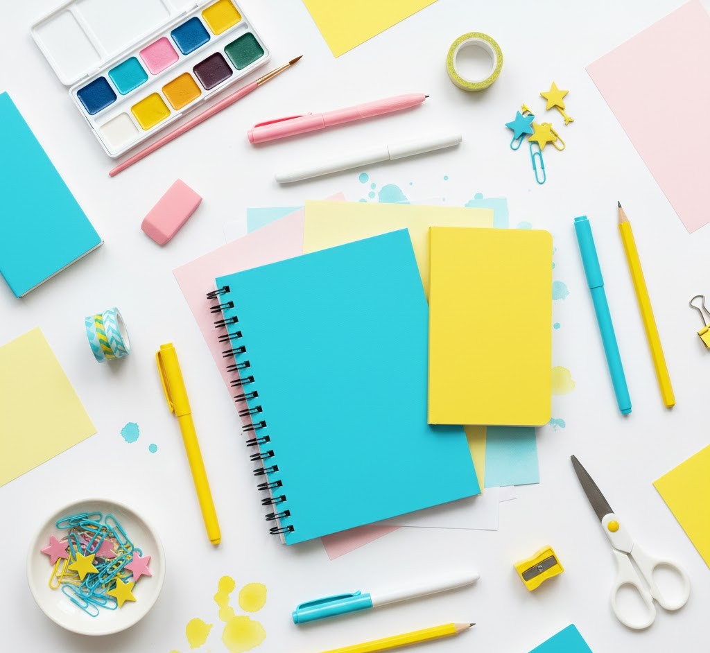 Colorful stationery arrangement